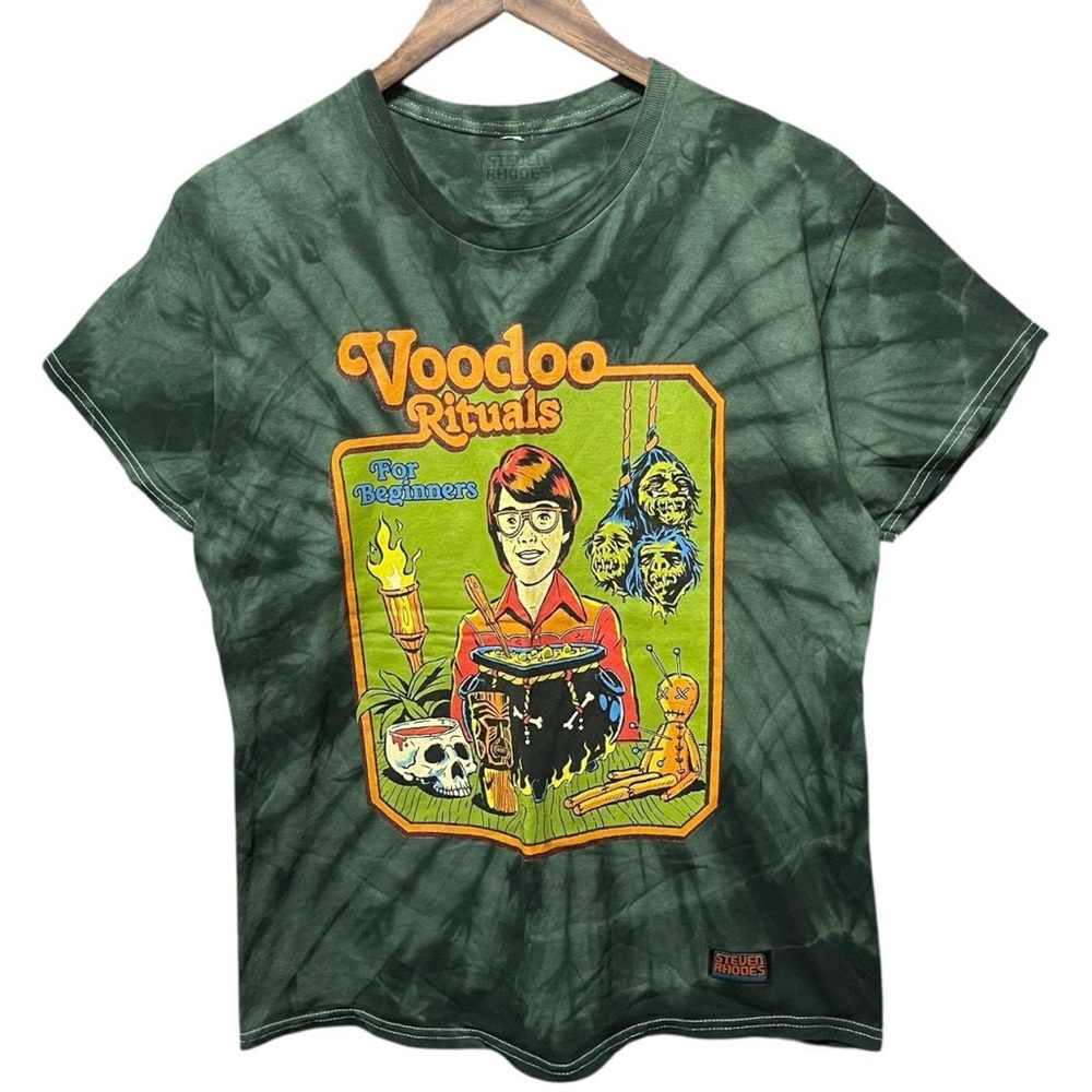 Steven Rhodes Voodoo Rituals graphic Green Swirl Tie-Dye  horror Halloween shirt